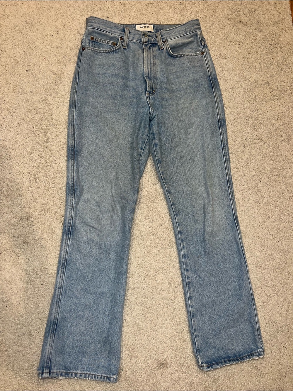 Agolde High Rise Straight Leg Jeans in Light Blue